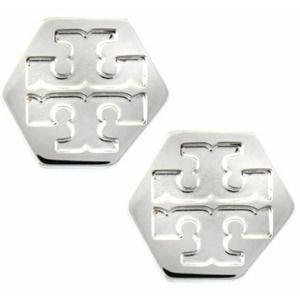 Tory Burch Women's Silver Plated Hexagon Logo Stud Earrings